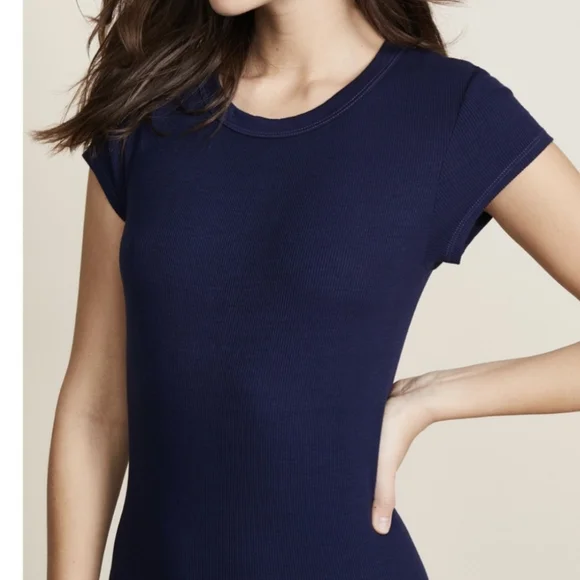 Enza Costa INTERMIX Ribbed Navy Bodycon T-shirt Dress S/M - Picture 3 of 10